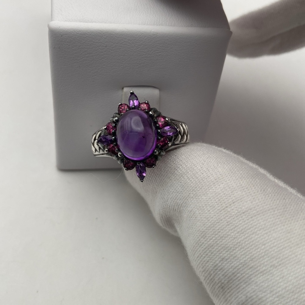 Suarti Sterling Silver Purple Amethyst Cabochon Pink Tourmaline Ring Size 8 - Picture 3 of 15